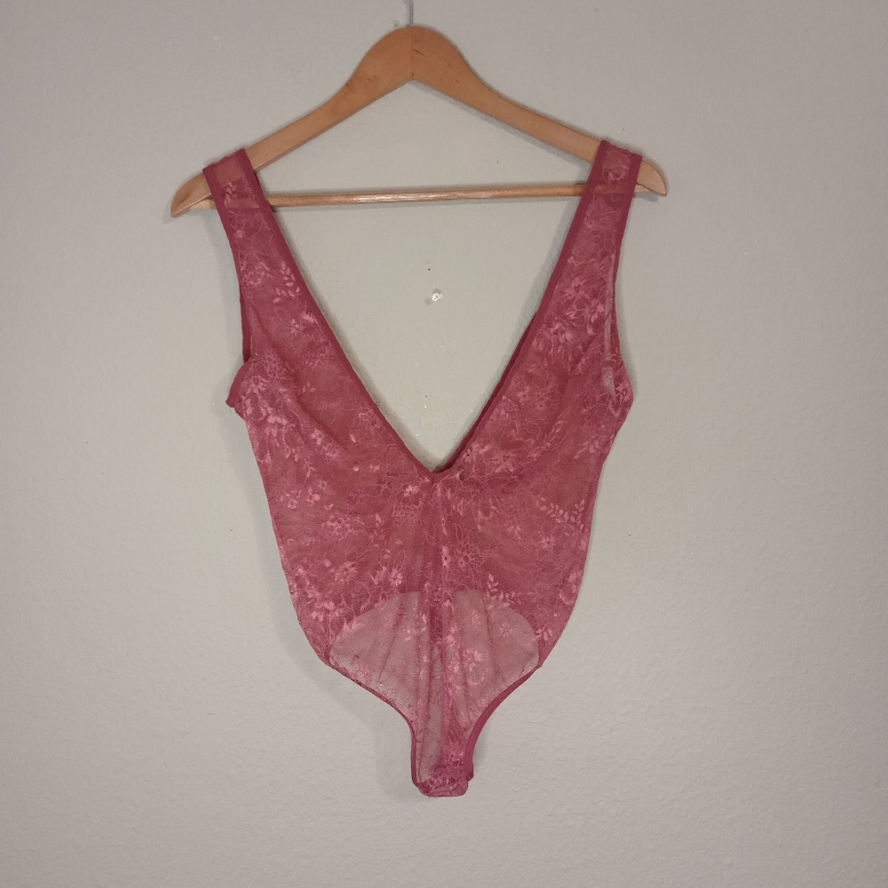 Victoria's secret coquette sheer lace plunging neckline thong teddy
